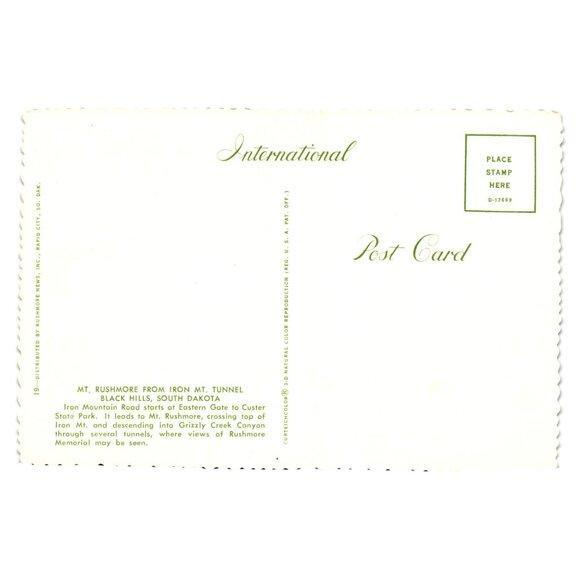 Mt Rushmore View Iron Mountain Tunnel Postcard Travel South Dakota Souvenir - Picture 2 of 2